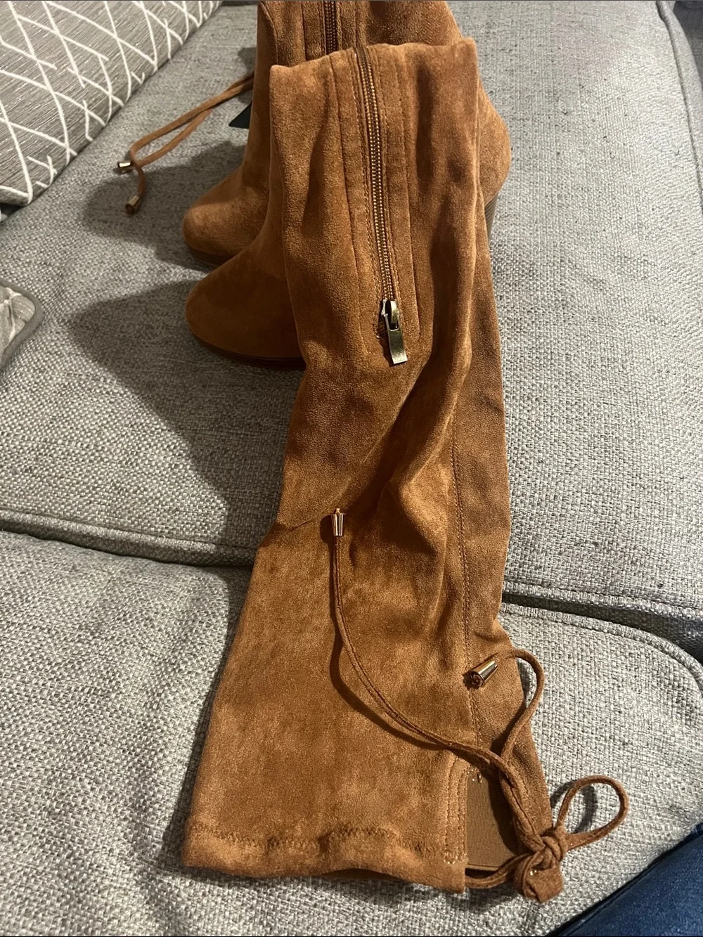 Vepose Tan Suede Over-the-Knee Block Heel Boots
